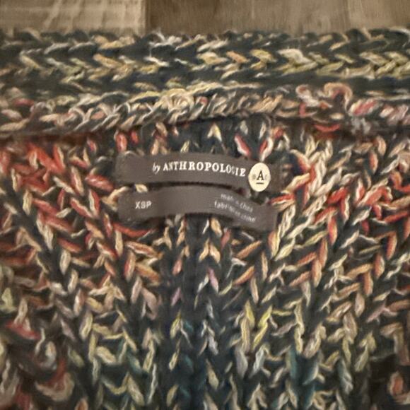 Anthropologie Chroma Chunky Knit Sweater XS Multicolor Rainbow Tinted V-Neck - Picture 5 of 12